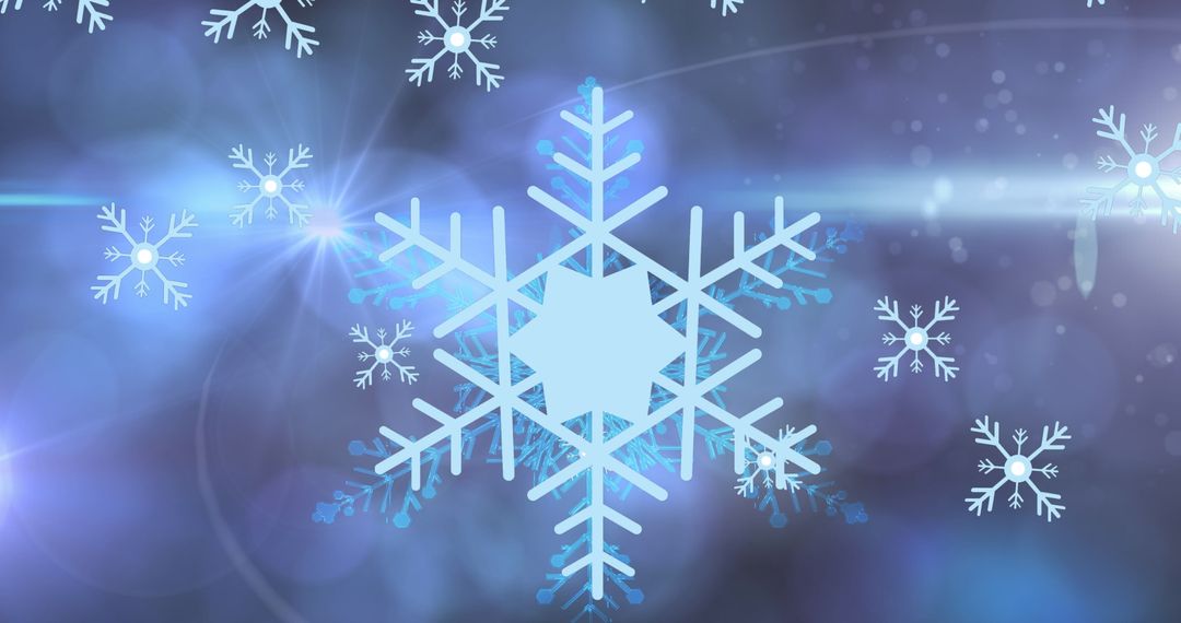 Digital Snowflake Illustration with Glowing Bokeh Background