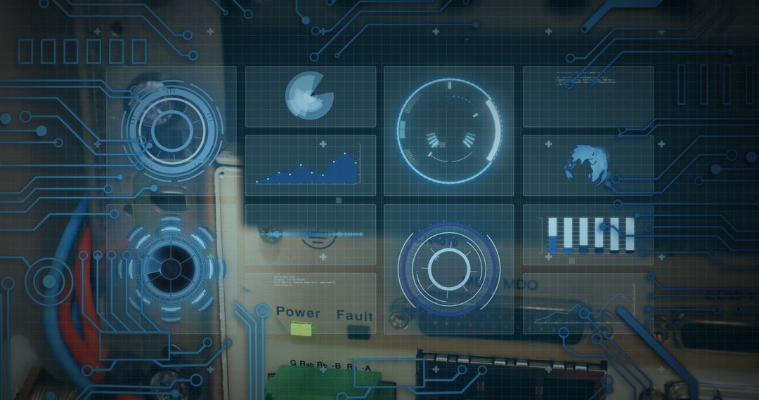 Futuristic Digital Interface with Global Network and Charts