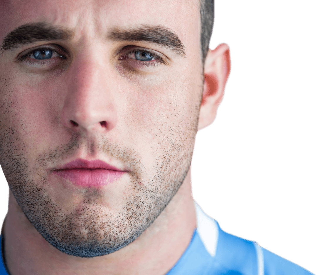 Rugby Player with Intense Look on Transparent Background
