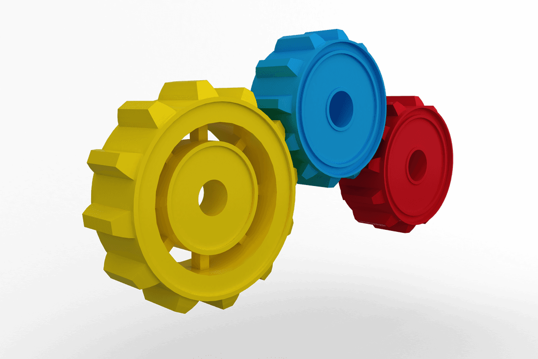 Transparent 3D Colorful Cogs Interlocking Wheels