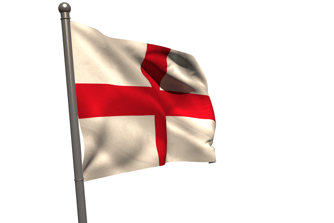 England Flag Waving on Pole with Transparent Background