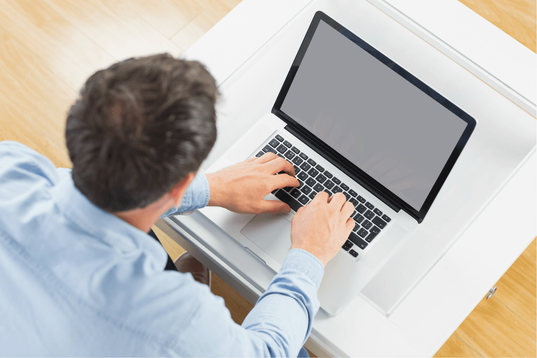Caucasian Man Using Laptop on Transparent Background