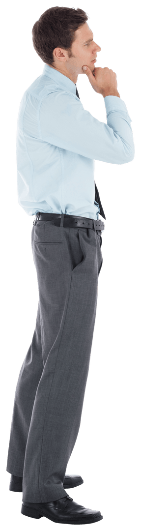 Transparent Full-Body Side View of Thoughtful Businessman