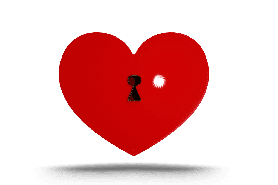 Shiny Red Heart with Keyhole on Transparent Background