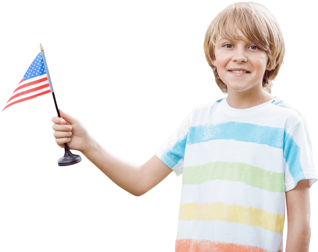 Smiling Boy Holding USA Flag Transparent Background