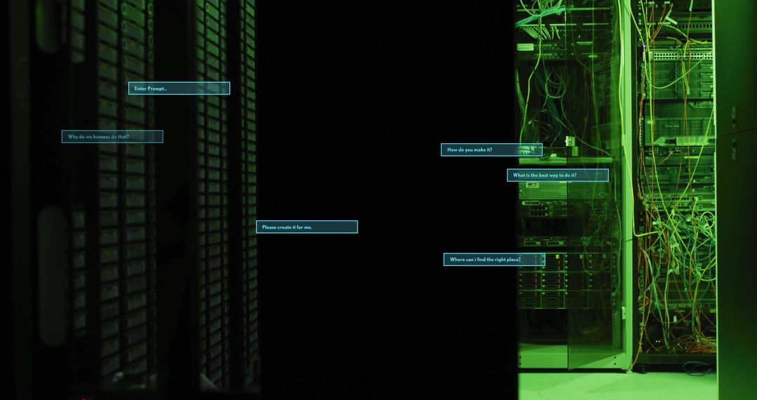 AI Text Analysis Overlay on Server Infrastructure