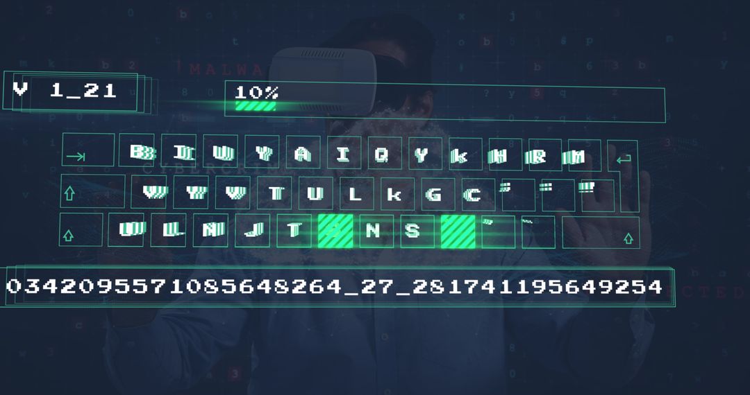 VR Headset Businessman Manipulating Holographic Digital Interface