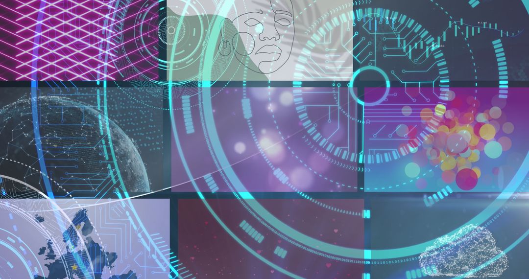 Digital Interface and Data Processing Futuristic Display