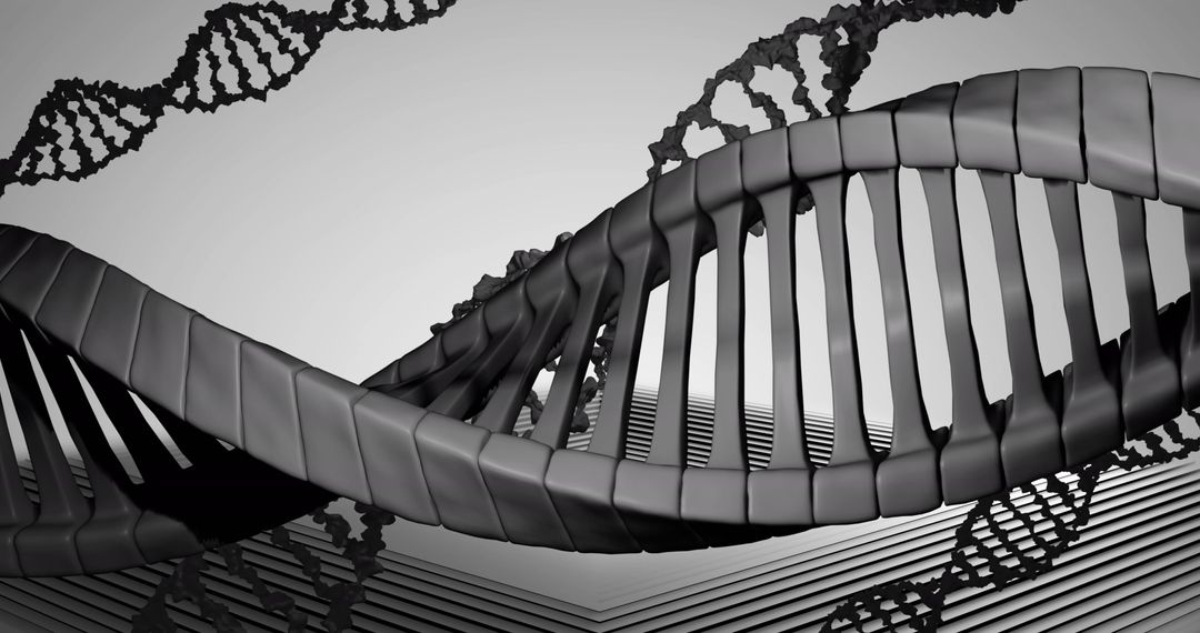 3D Rotating DNA Double Helix on Grey Background