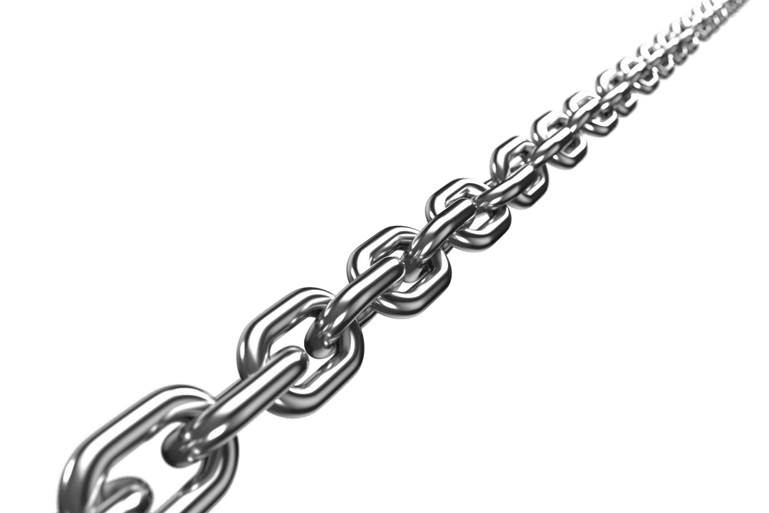 Silver Metal Chain Stretching Diagonally on Transparent Background
