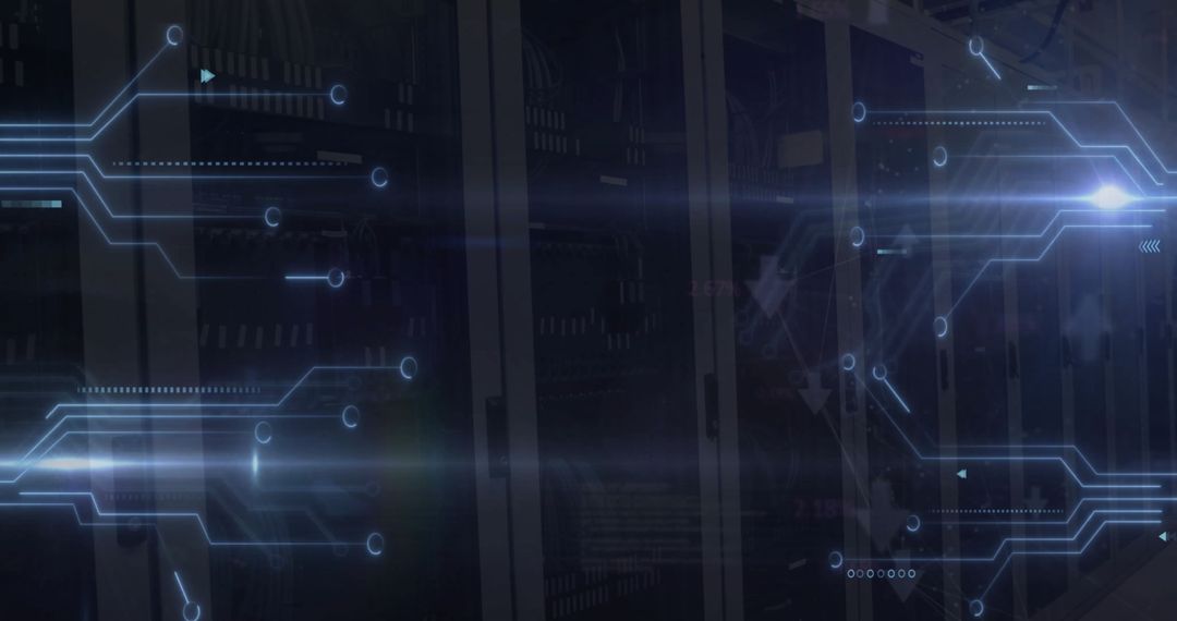 Digital Networking with Circuit Board Overlay in Server Room