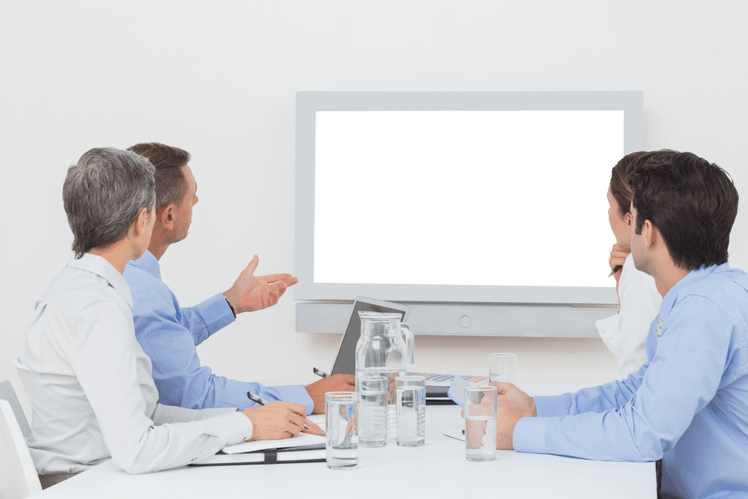 Transparent Screen in Business Meeting Room Fosters Interactive Discussion