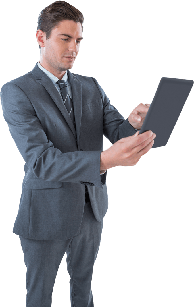 Transparent Businessman Using Digital Tablet Wearing Suit