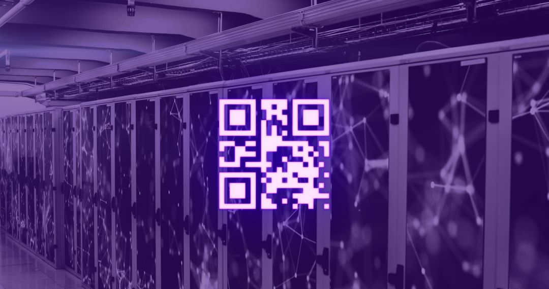 Digital QR Code Overlay on Violet Server Room - Free Images, Stock Photos and Pictures on Pikwizard.com