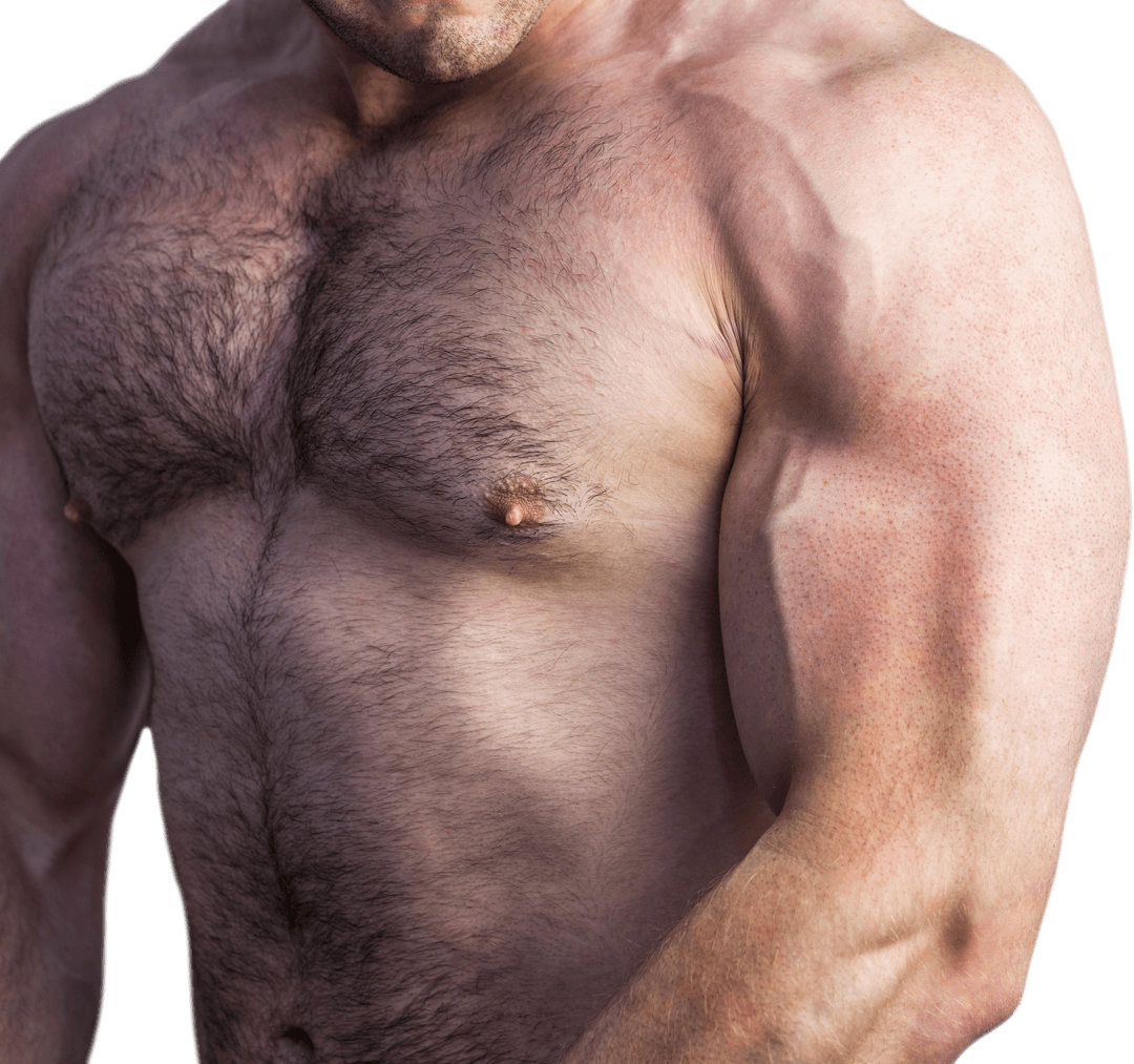 Transparent Muscular Male Upper Body Flexing Biceps