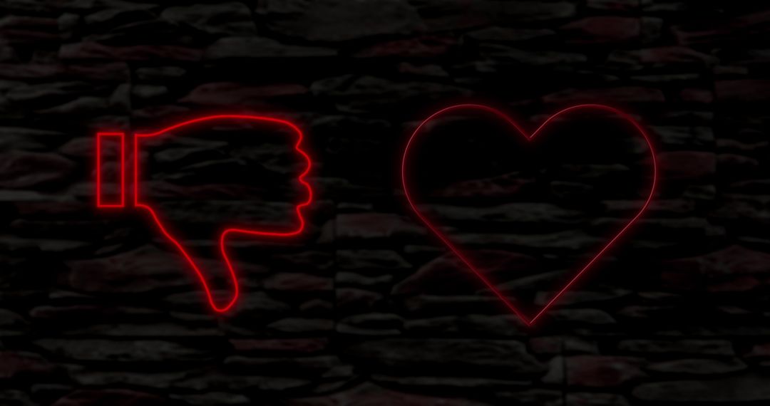 Neon Icons Representing Love and Opinion with Dark Background