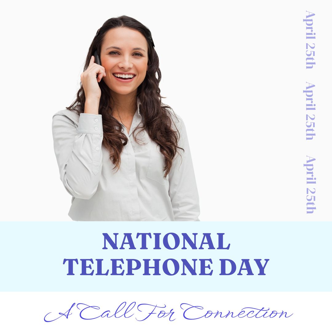 Celebrating National Telephone Day with Smiling Woman on Smartphone