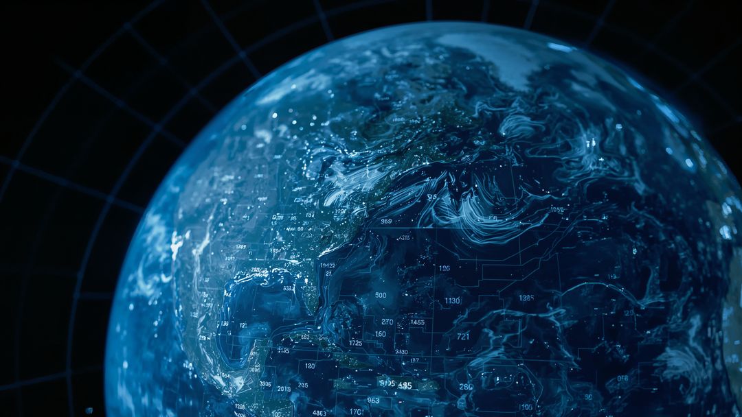 Futuristic Earth Hologram with Dynamic Data Overlay and Streamlines