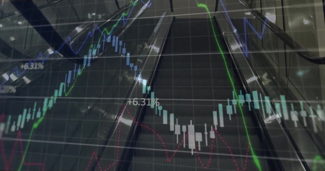 Financial Data Visualization Over Modern Escalator Background