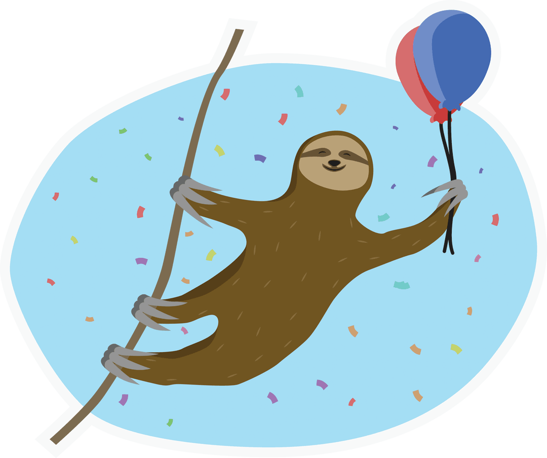 Cute Sloth Holding Balloons on Transparent Background for Celebration Designs