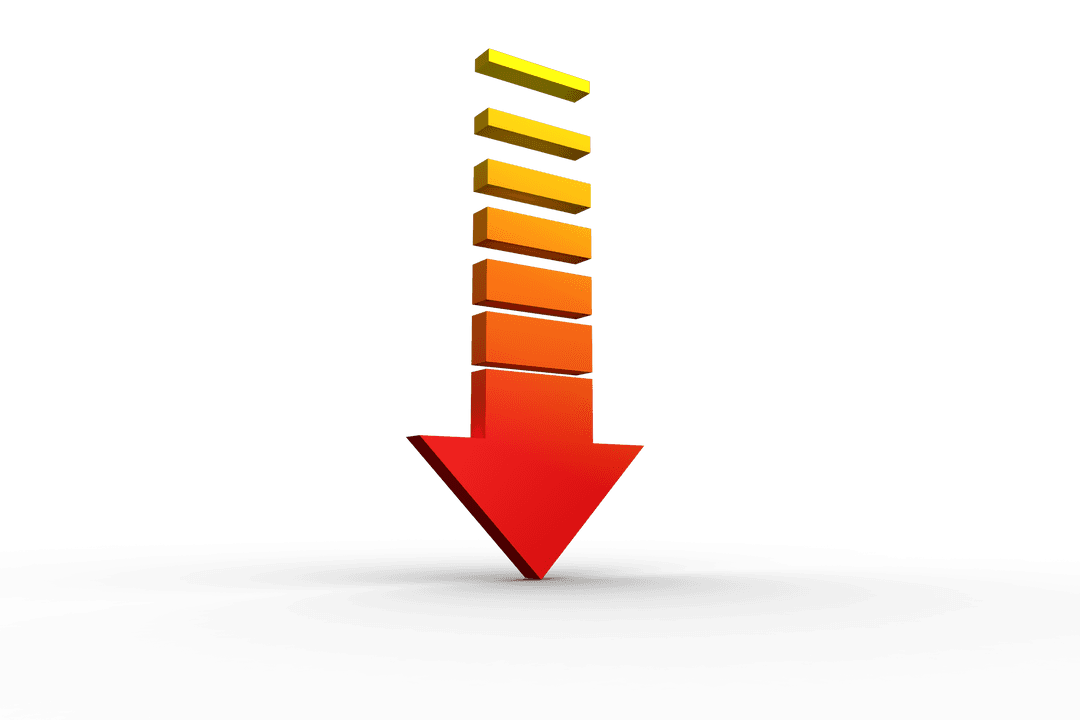 3D Gradient Arrow Pointing Downward on Transparent Background