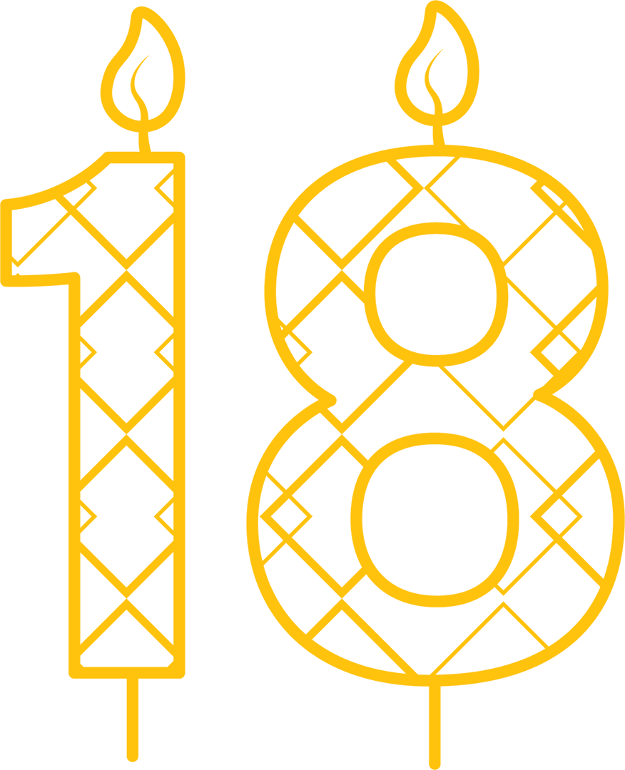 Yellow 18th Birthday Candle with Pattern Transparent Background