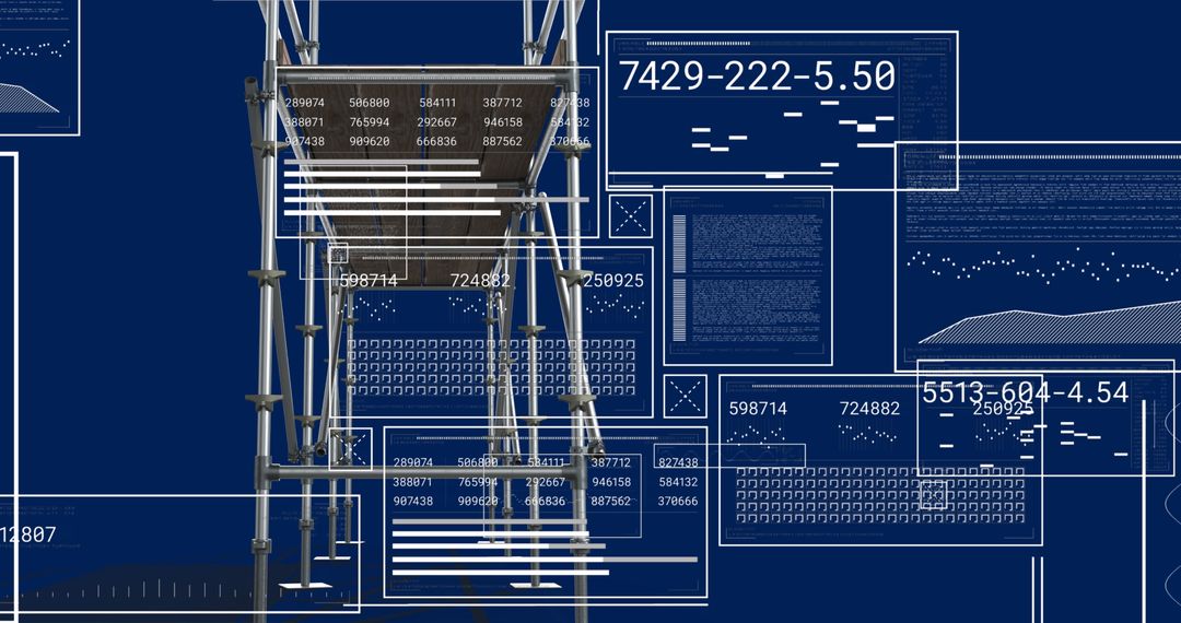 Futuristic Industrial Scaffolding with Digital Blueprint Elements