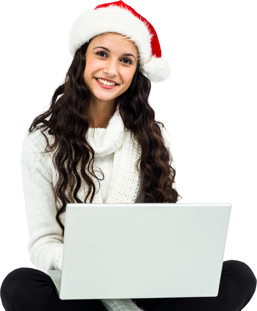 Transparent Festive Woman Using Laptop With Santa Hat - Download Free Stock Images Pikwizard.com