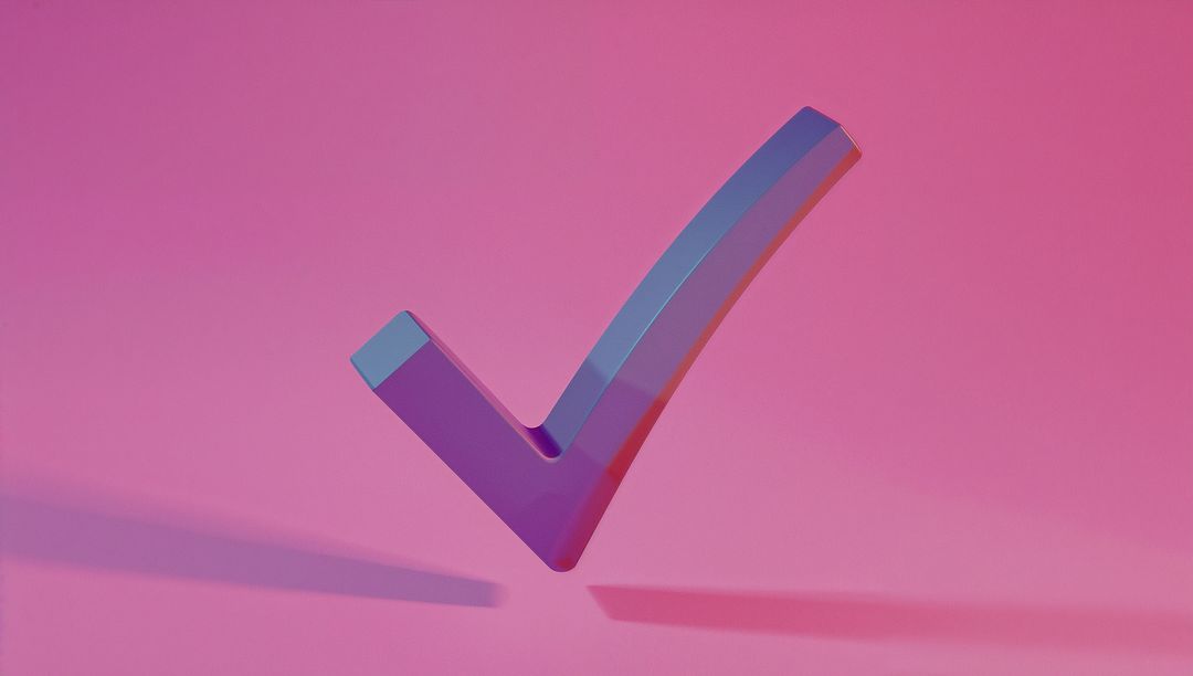 3D Check Mark on Gradient Background Signifying Success