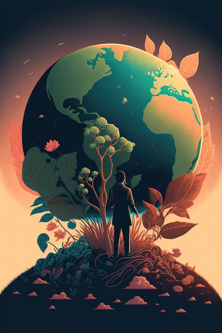 Composition of man admiring globe from planet with plants, created using generative ai technology - Free Images, Stock Photos and Pictures on Pikwizard.com