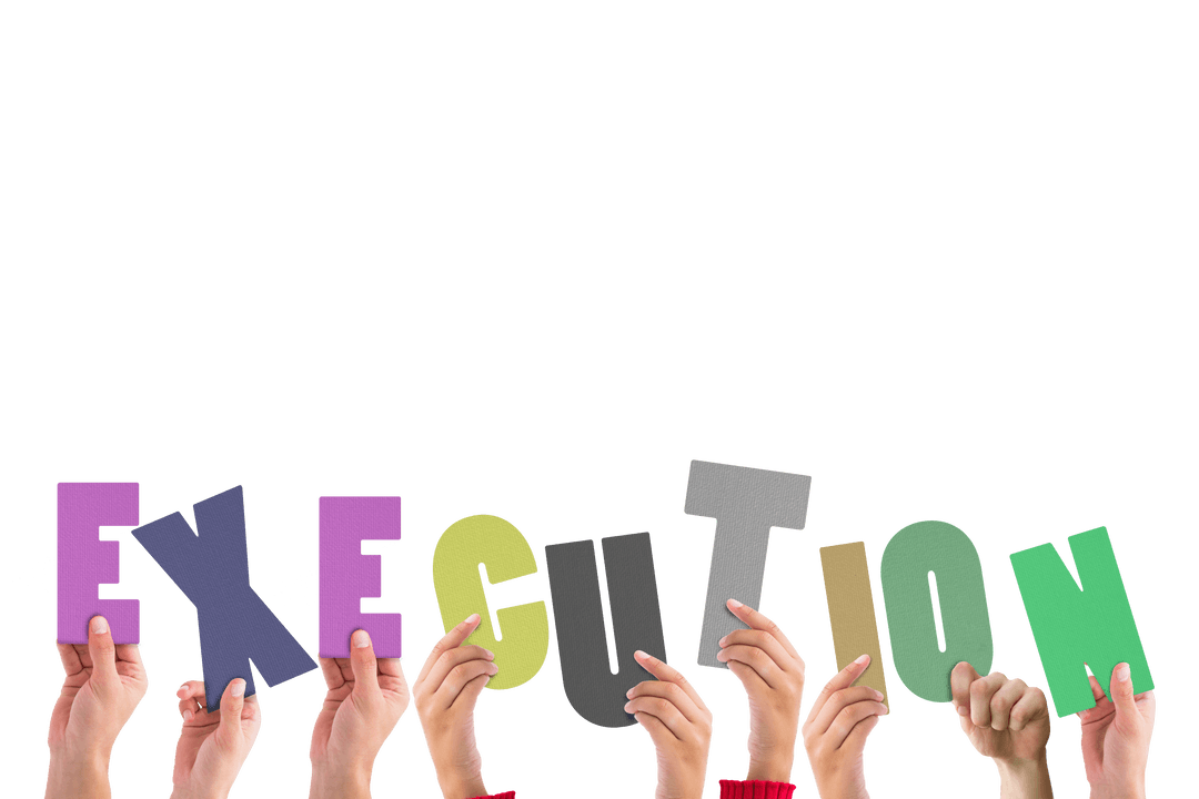 Colored Hands Holding Execution Text Transparent Background