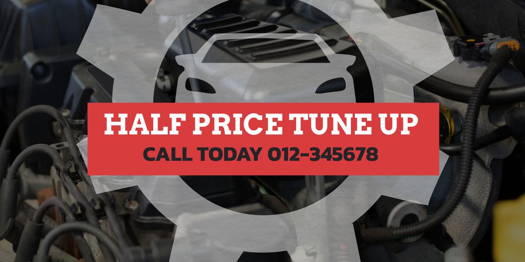 Auto Service Discount with Engine Background for Promotional Use