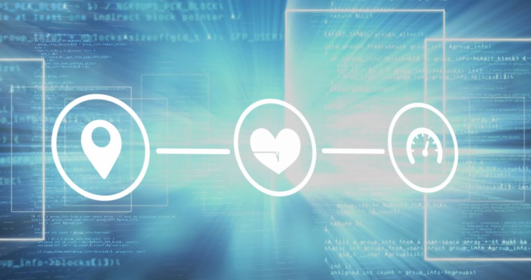 Digital Connectivity with Technology Icons on Coded Background