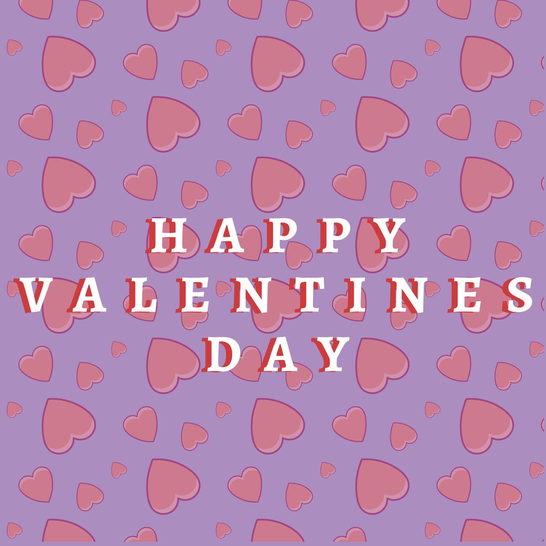 Valentine's Day Greeting Card with Red Hearts on Purple Background