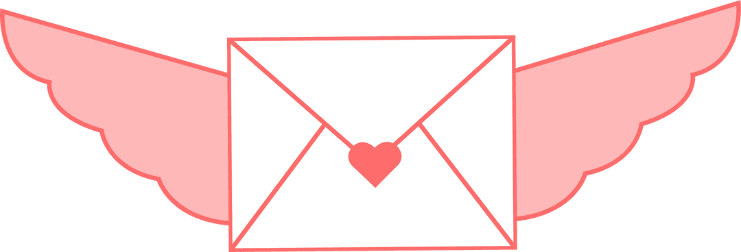 Flying Envelope with Pink Heart Symbol on Transparent Background