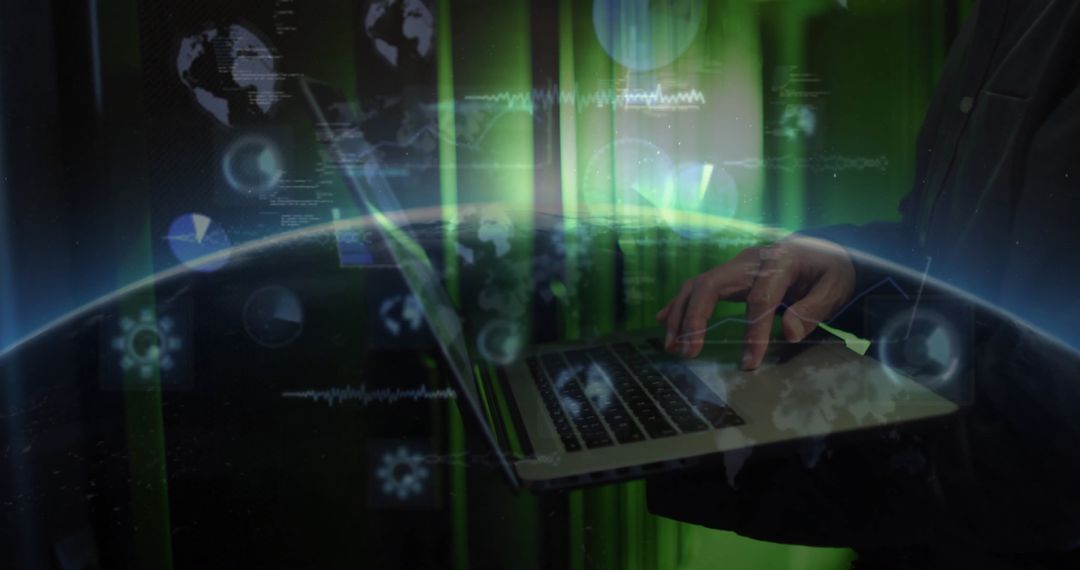 Mature Professional Exploring Cybersecurity Data on Laptop