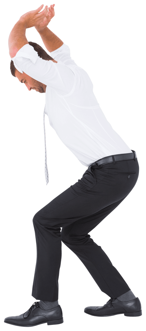 Transparent Businessman in Office Attire Bending and Pushing