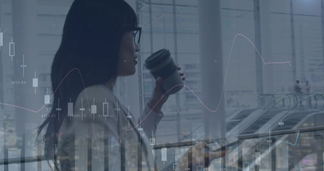 Businesswoman Analyzing Data Insights Amidst Statistics