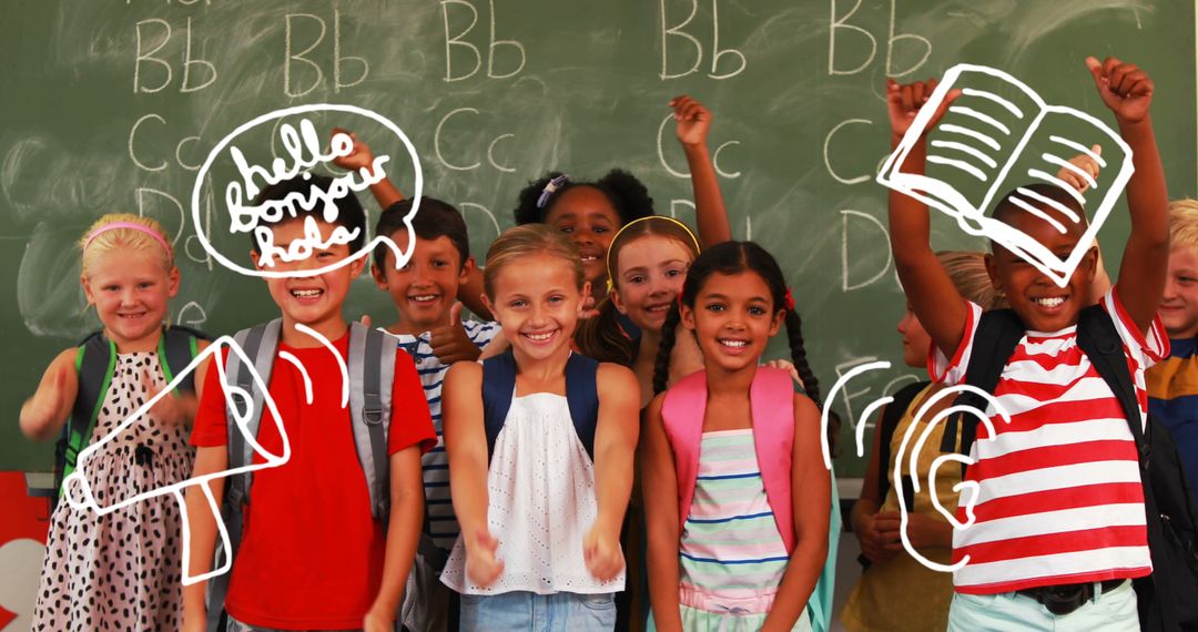 Diverse Elementary Students Smiling in Classroom