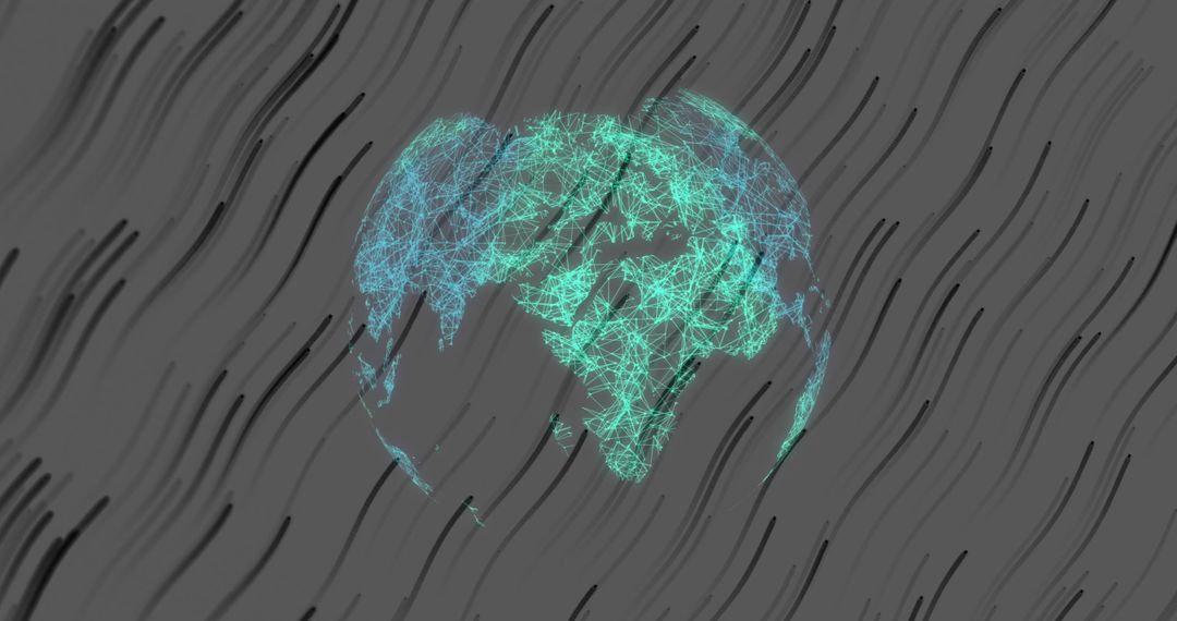 Digital Glowing Globe with Light Trails on Grey