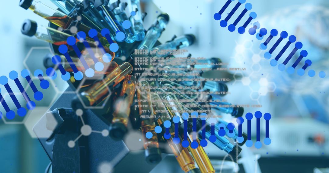 DNA Helix and Laboratory Test Tubes Representing Medical Research