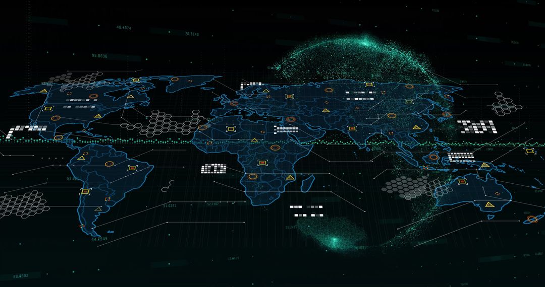 Futuristic World Map in Holographic Global Interface Display