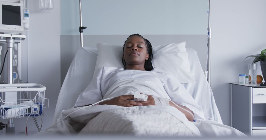 Young Woman Resting in Hospital Bed with Medical Equipment - Free Images, Stock Photos and Pictures on Pikwizard.com