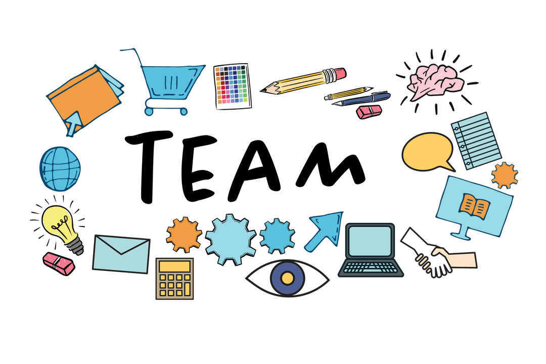 Business Icons Forming Creative Teamwork Layout on Transparent Background