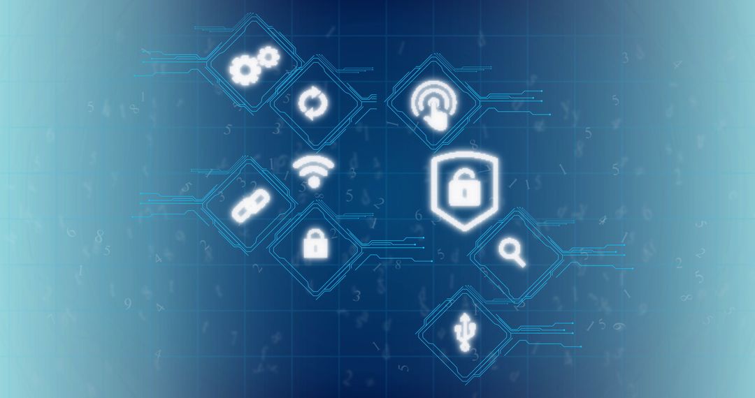 Futuristic Technology Icons on Digital Grid Background