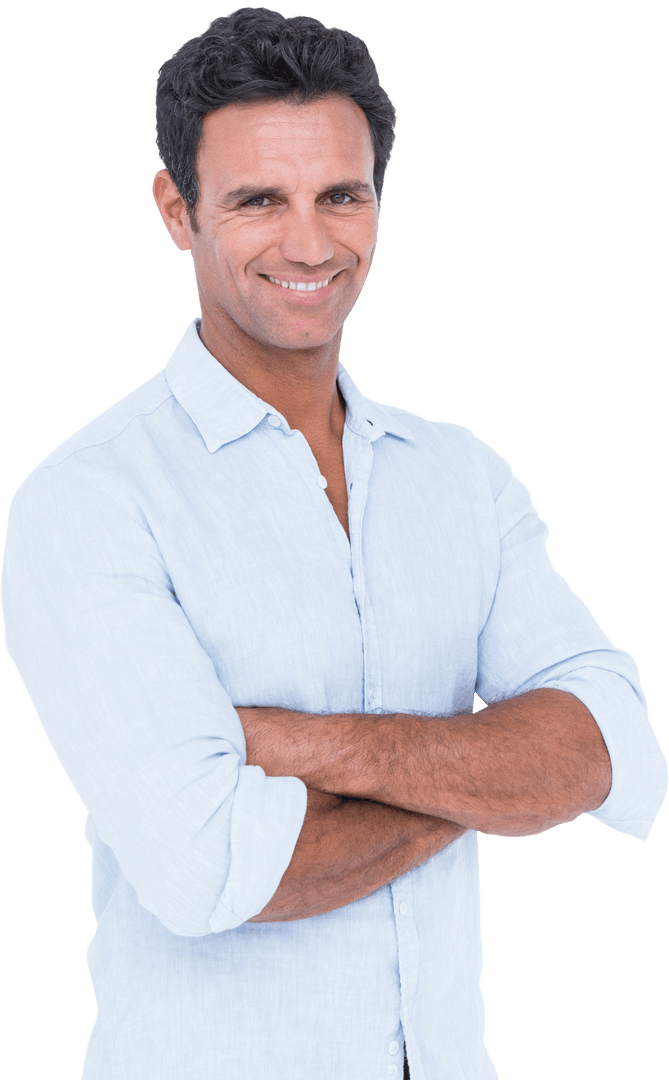 Transparent Confident Man Smiling with Arms Crossed