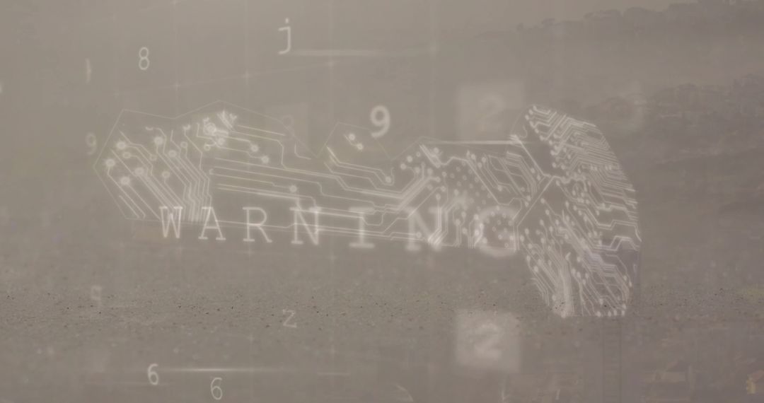 Futuristic Digital Warning Concept over Dusty Landscape