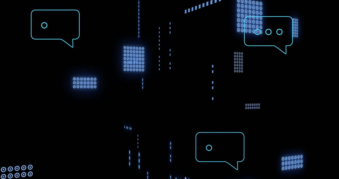 Futuristic AI Data Processing on Black Background with Neon Elements