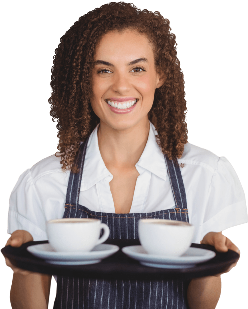 Cheerful Barista with Coffee on Transparent Background