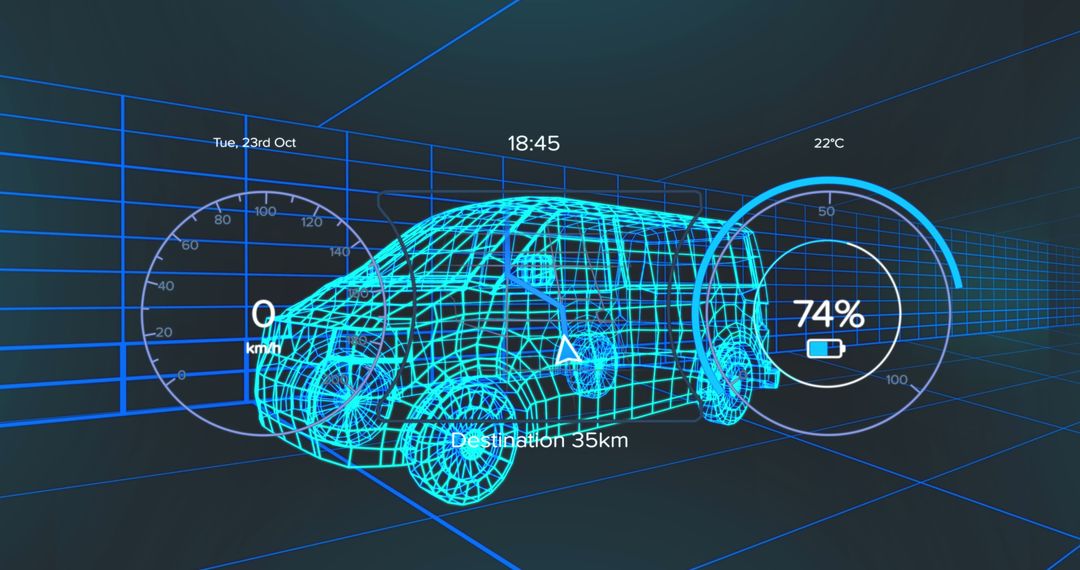 Futuristic 3D Car Model with Digital Data Interface Display